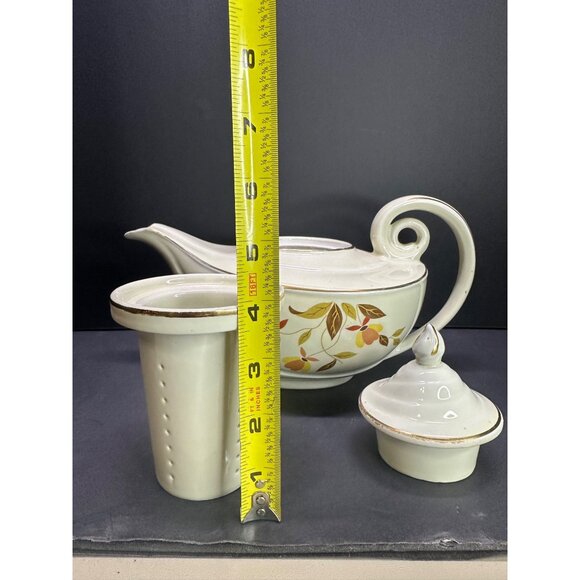 Vtg Hall Superior Jewel Autumn Leaf Pattern Aladdin Teapot Infuser Lid 9.5" Long - Picture 12 of 16